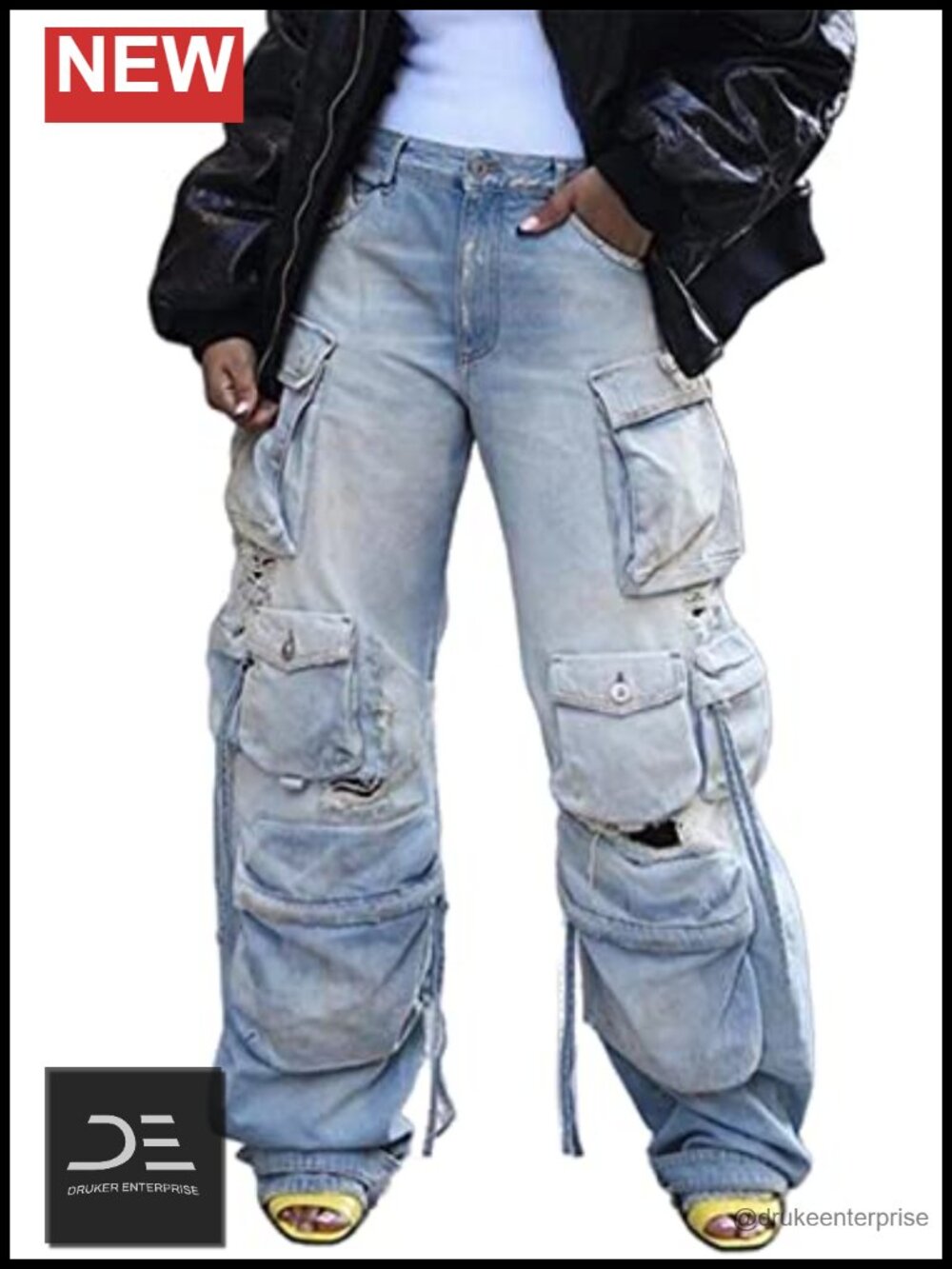 Y2K Baggy Cargo Jeans High Waisted Wide Leg Denim Pants Women Cotton Stretch